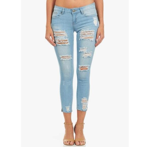 Cover Girl Light Wash Distressed Skinny Jeans Women’s Size 9/10 Ripped Denim - Picture 4 of 7